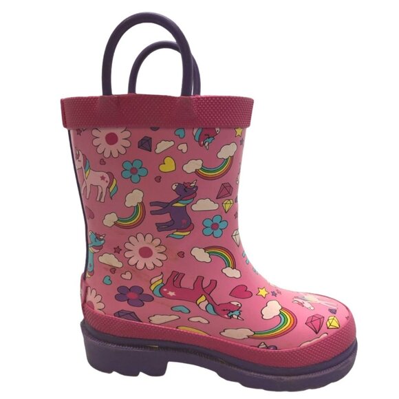 Lily and Dan Rain Boots Snow Unicorn Pink Rubber Pull Handles Little Girls 5 6 - Picture 8 of 9